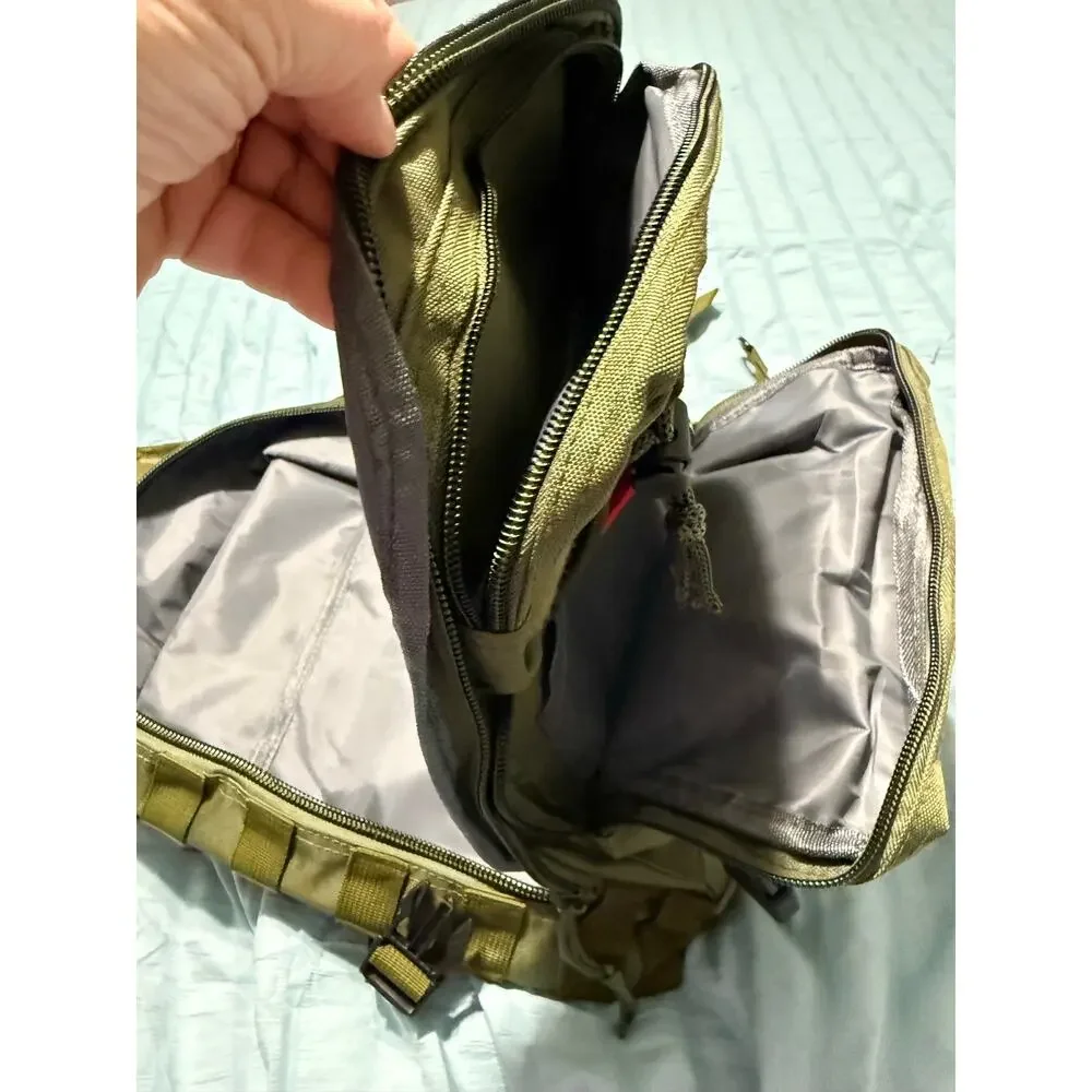 Olive green tactical sling bag, American flag patch, MOLLE webbing,New No Tags
